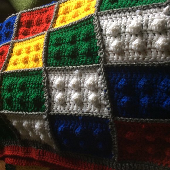 Set of 2 colorful crocheted Afghans 3 x 6 ft handmade Lego granny squares Twins - Picture 2 of 7